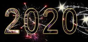 2020 in stylized font with fireworks